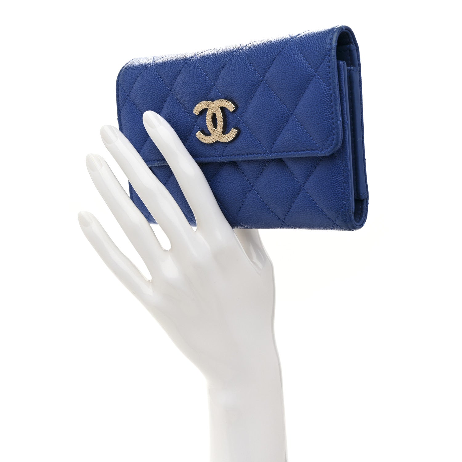 Chanel Caviar Quilted Studded CC Medium Flap Wallet Blue Blue 2 of 9