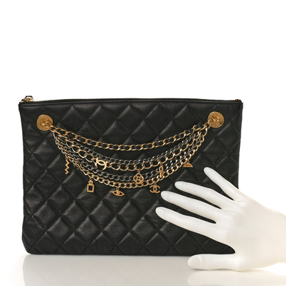 Chanel Lambskin Quilted Egyptian Amulet Zipped Pouch Black 2 of 8
