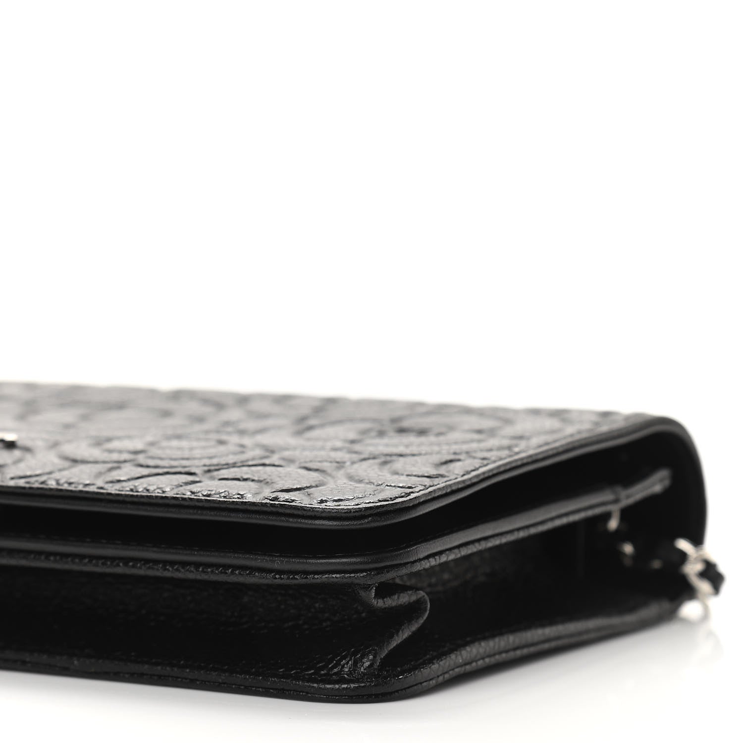 Chanel Caviar Camellia Embossed Wallet On Chain WOC Black 11 of 12
