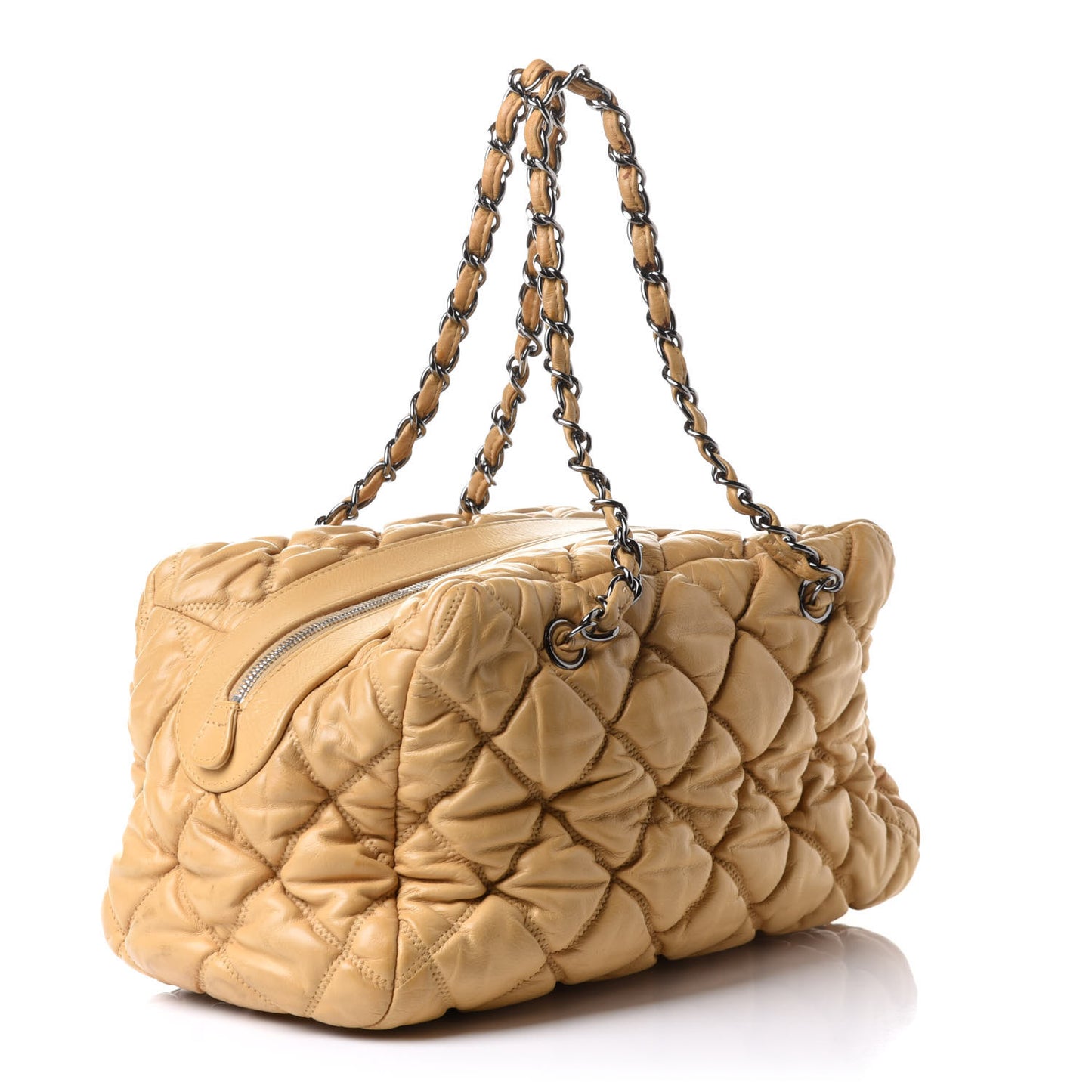 Lambskin Bubble Quilt Bowler Beige