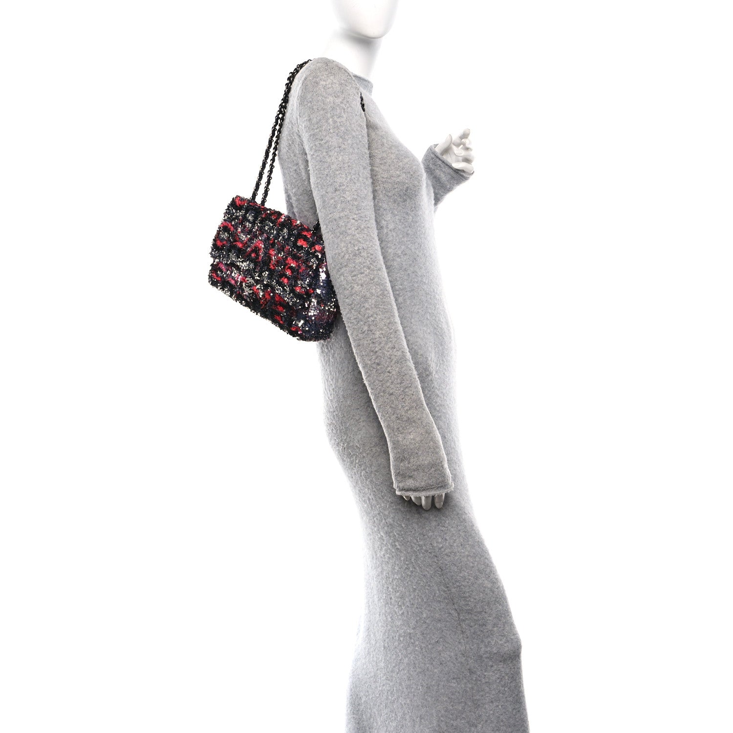 Chanel Sequin Logo Single Flap Pink Silver Black 2 of 11