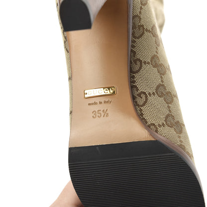 Gucci Monogram Malaga Kid Lisa Mid Heel Boots 35.5 Beige Ebony 6 of 8