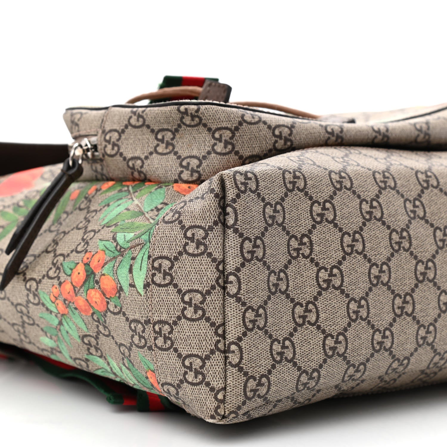 Gucci GG Supreme Monogram Tian Web Single Buckle Backpack Beige Multicolor New Acero 9 of 11