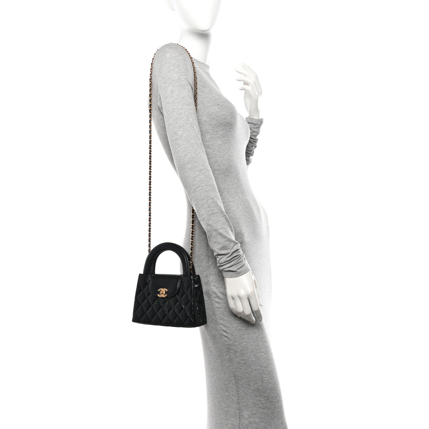 Chanel Shiny Aged Calfskin Quilted Nano Kelly Shopper Black 2 of 11