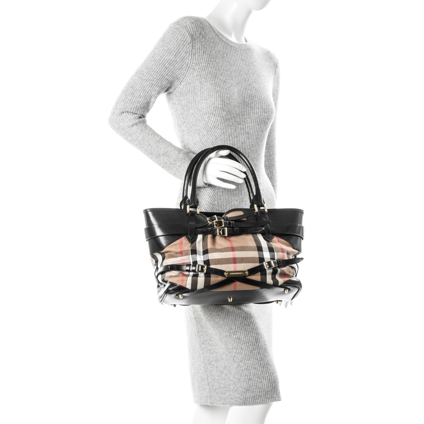 House Check Bridle Calfskin Medium Lynher Tote Black