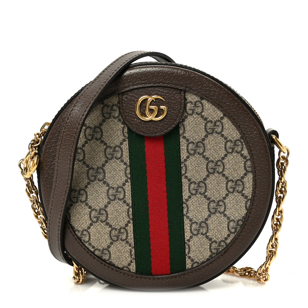 Gucci GG Supreme Monogram Web Mini Ophidia Round Shoulder Bag Brown ...