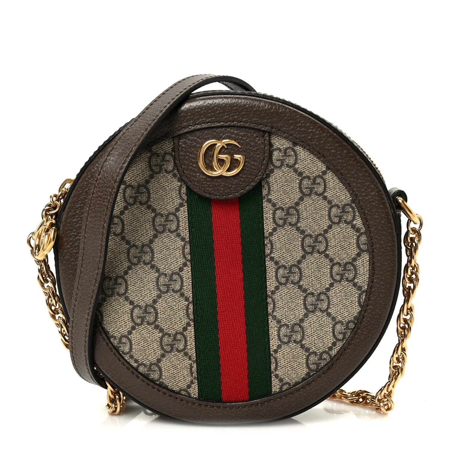 Gucci GG Supreme Monogram Web Mini Ophidia Round Shoulder Bag Brown 1 of 10