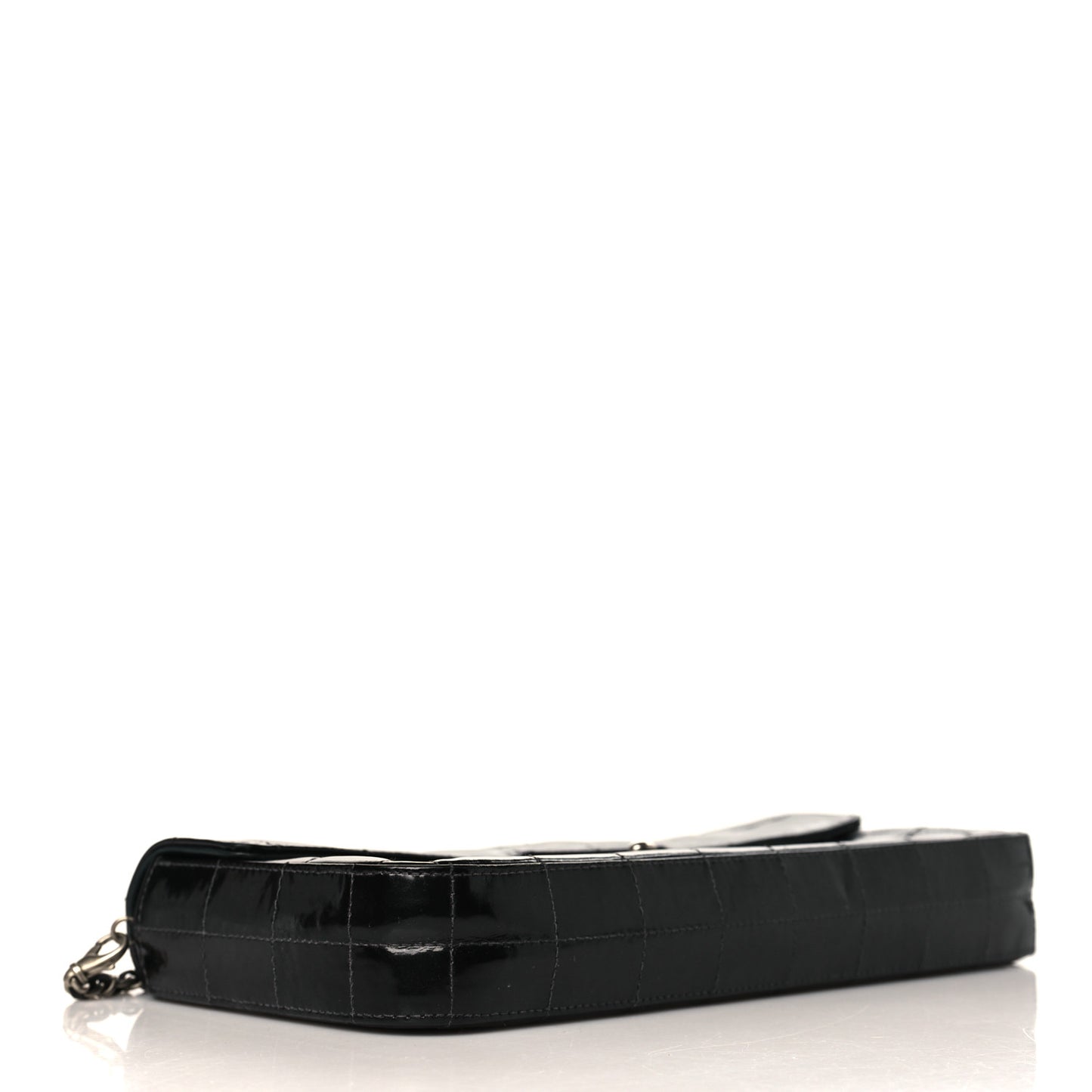 Patent Quilted East West Chocolate Bar Flap Black