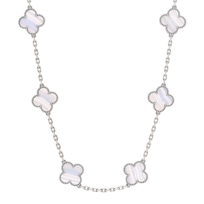 Van Cleef & Arpels 18K White Gold Chalcedony 10 Motifs Vintage Alhambra Necklace 1 of 5
