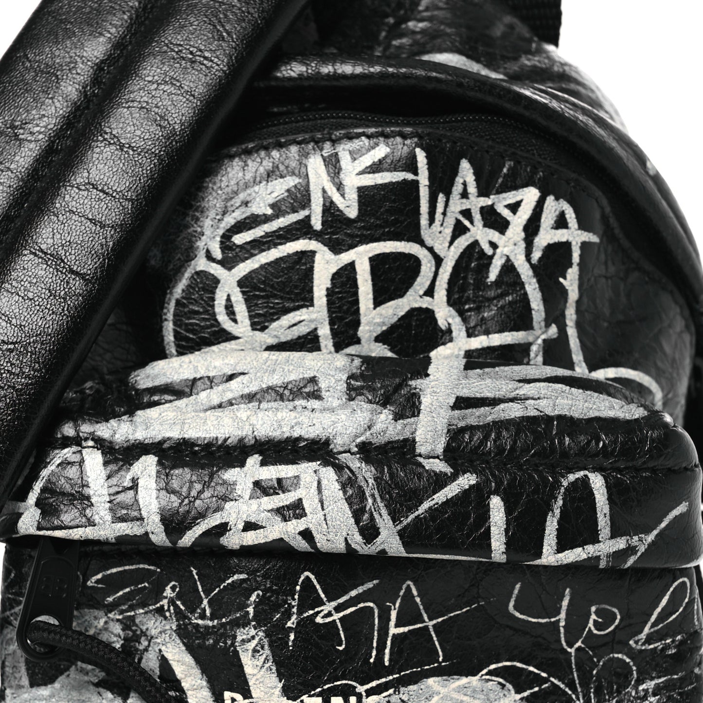 Agneau Arena Graffiti All Over Mini Explorer Crossbody Backpack  Black White