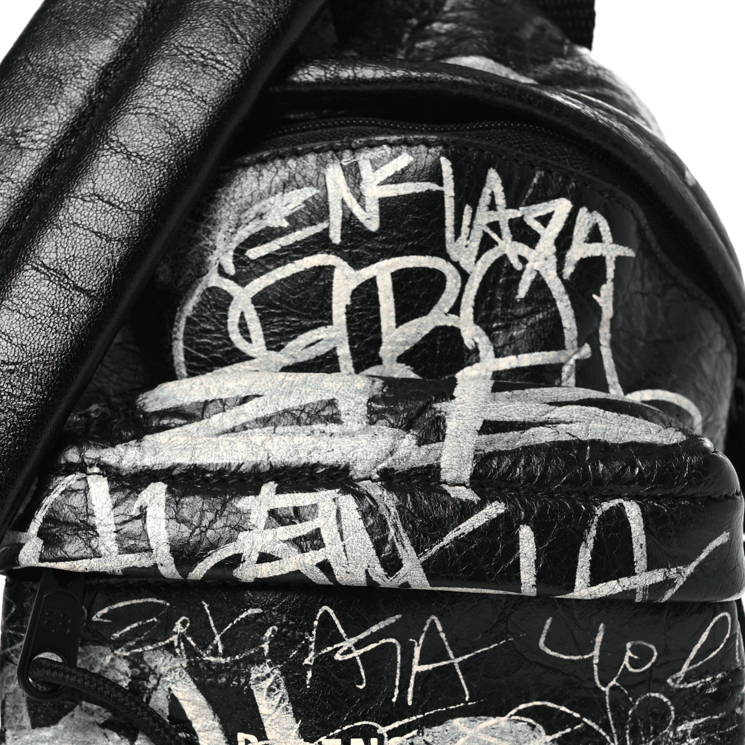 balenciaga mini backpack sale Balenciaga Agneau Arena Graffiti All Over Mini Explorer Crossbody Backpack  Black White 1865014 – FASHIONPHILE