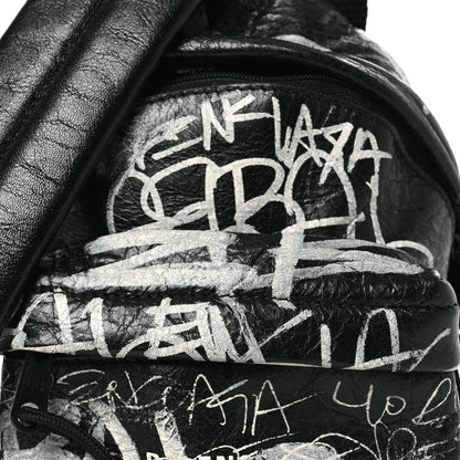 Balenciaga Agneau Arena Graffiti All Over Mini Explorer Crossbody Backpack  Black White 9 of 11