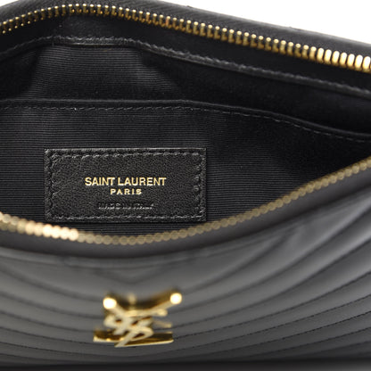 Saint Laurent Calfskin Matelasse Chevron Monogram A5 Wristlet Black 6 of 7