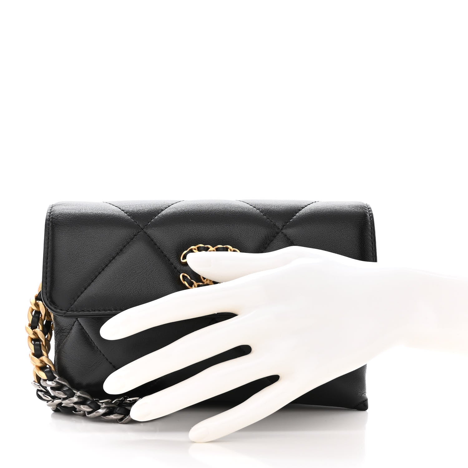 Chanel Lambskin Quilted Chanel 19 Flap Clutch Black 2 of 12