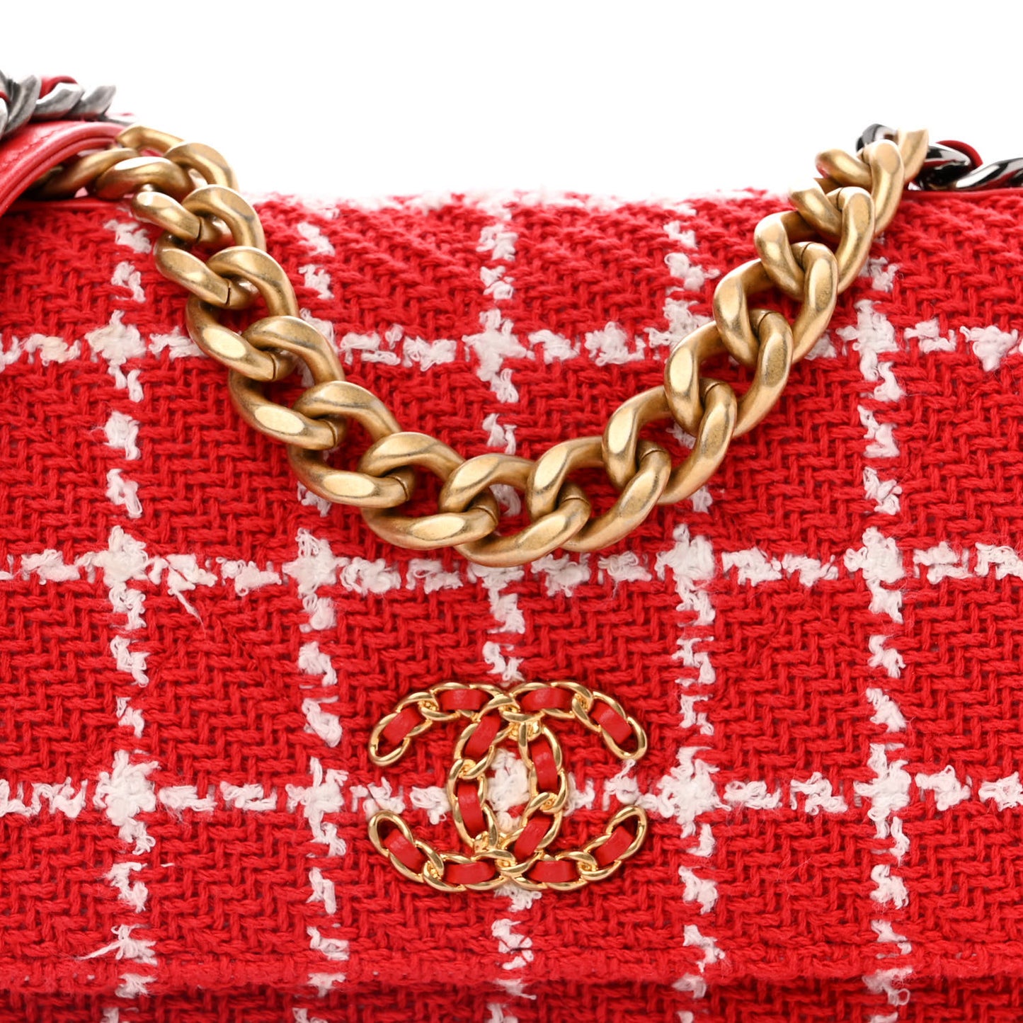 Tweed Quilted Chanel 19 Wallet On Chain WOC Red White