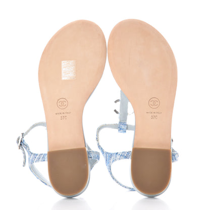 Chanel Fantasy Tweed CC Flat Sandals 37 Light Blue 7 of 9