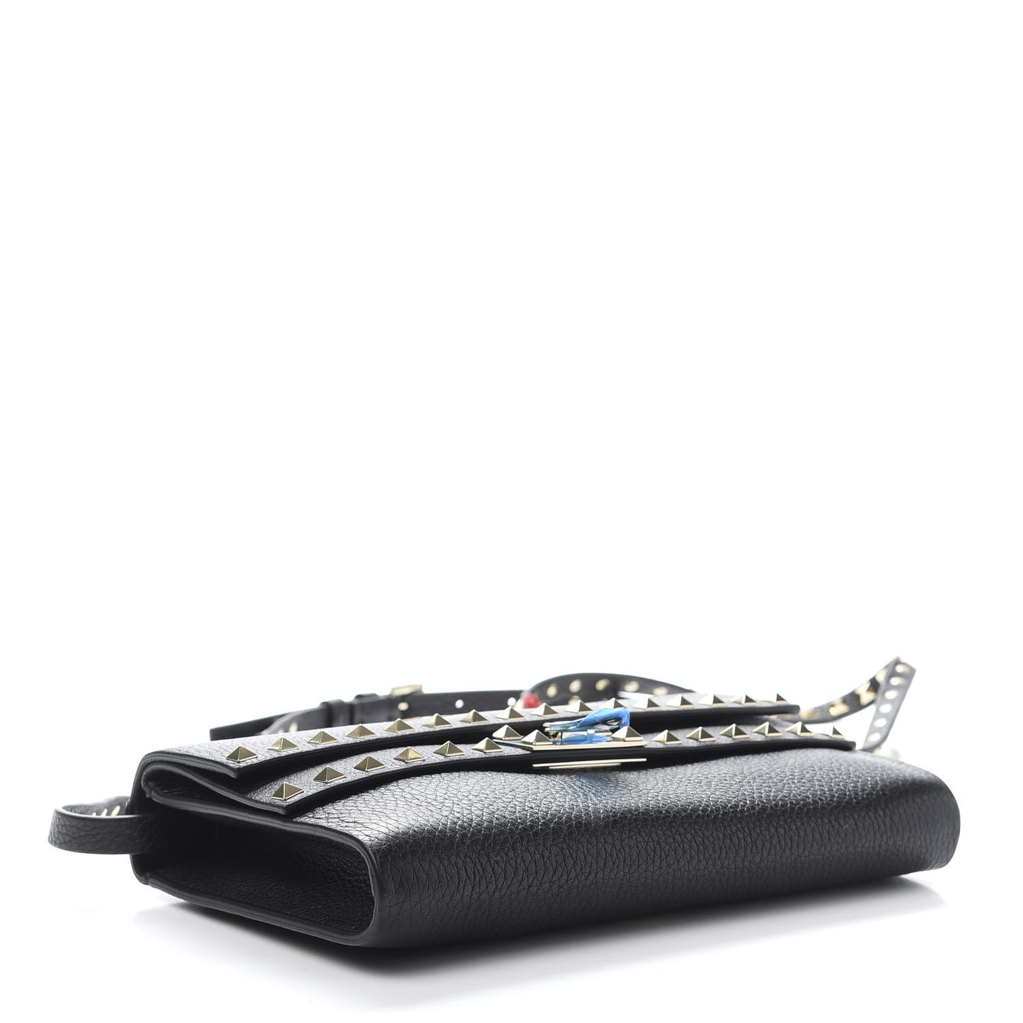 Grainy Calfskin Rockstud Double Flap Crossbody Bag Black