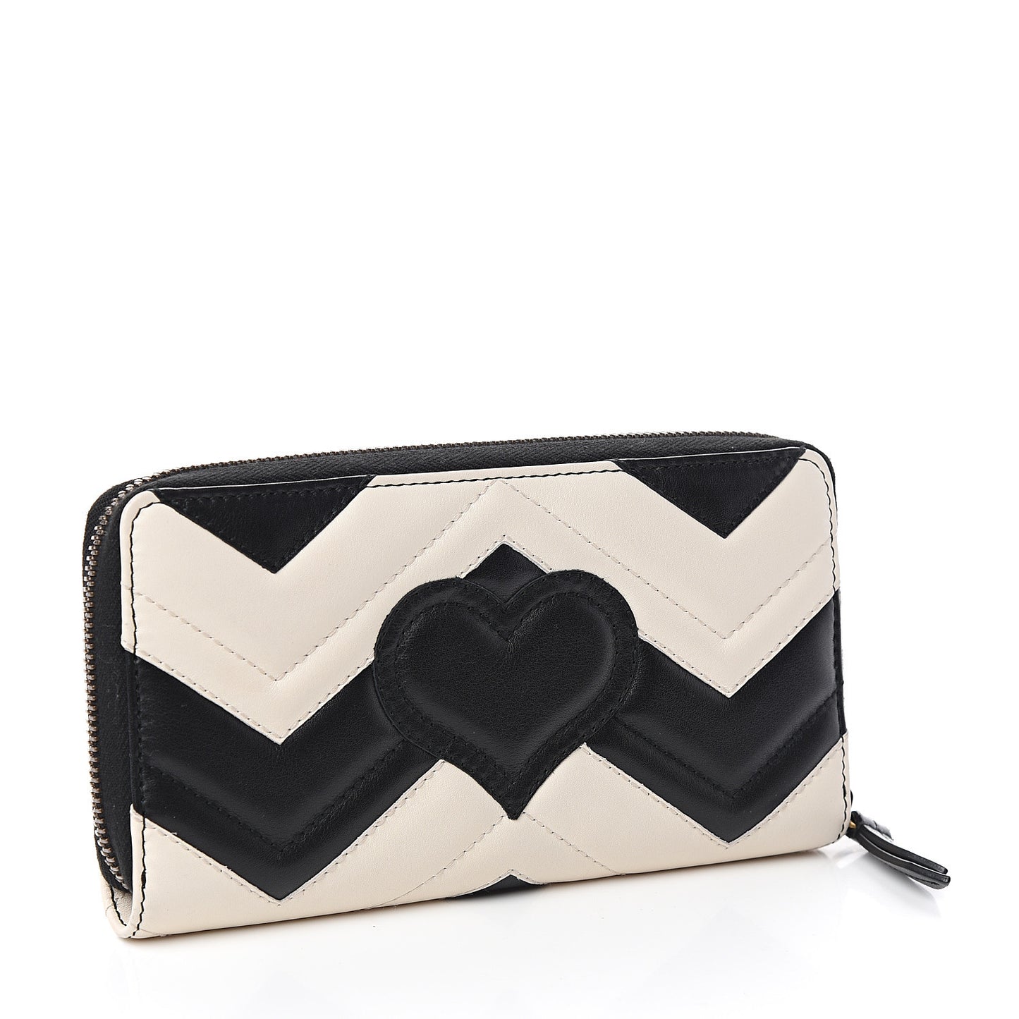 Calfskin Matelasse GG Marmont Zip Around Wallet Black White