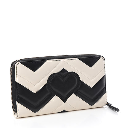 Gucci Calfskin Matelasse GG Marmont Zip Around Wallet Black White 2 of 7