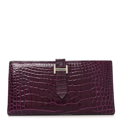 Hermes Shiny Alligator Bearn Wallet Amethyst 1 of 6