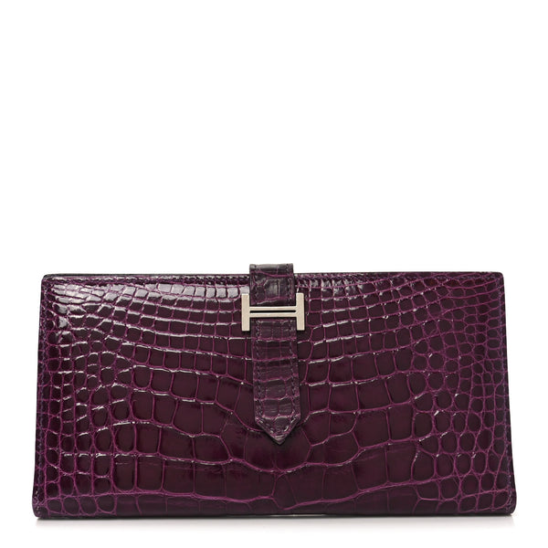 Hermes Shiny Alligator Bearn Wallet Amethyst 1837638 – FASHIONPHILE