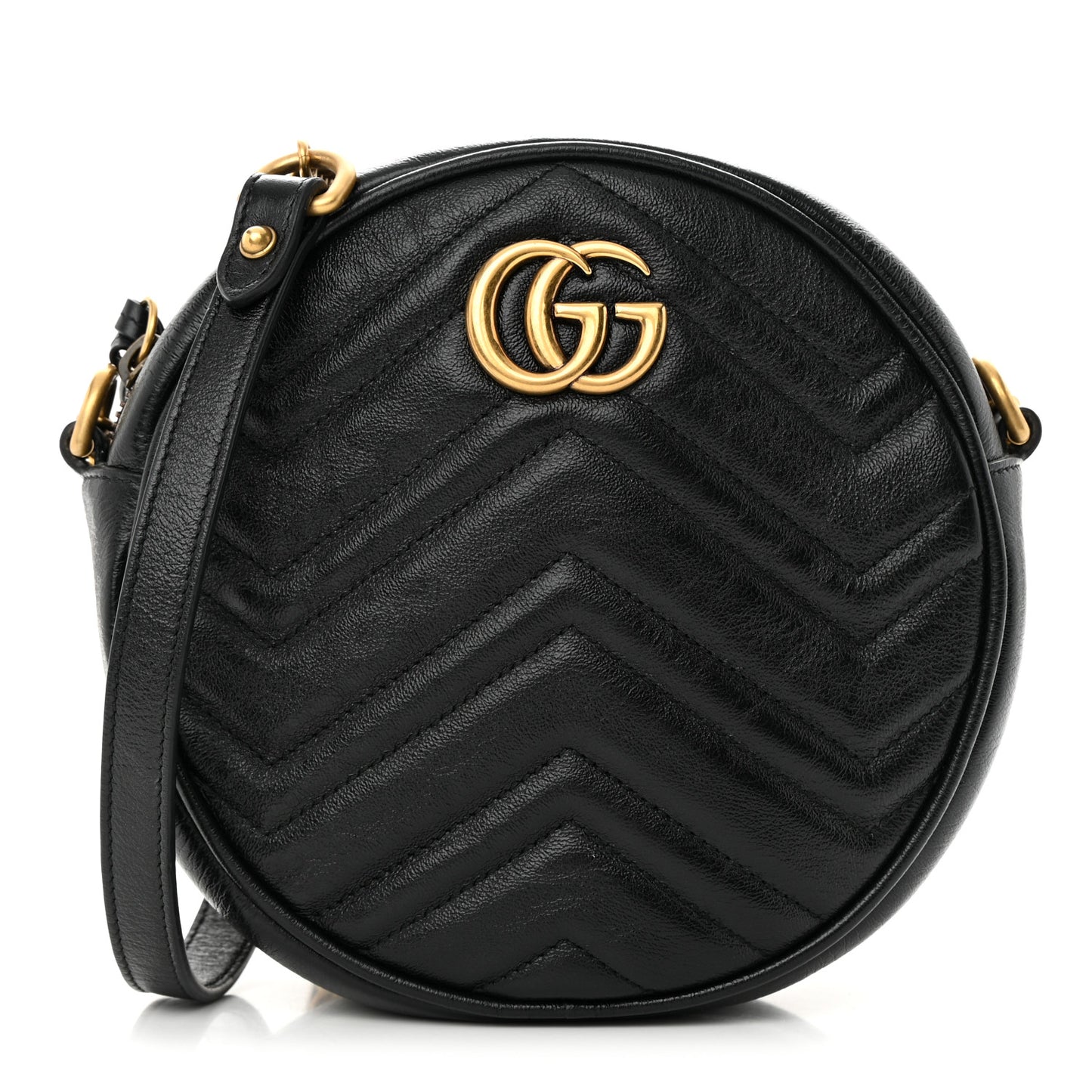 Azalea Calfskin Matelasse Heart Mini GG Marmont Round Shoulder Bag Black