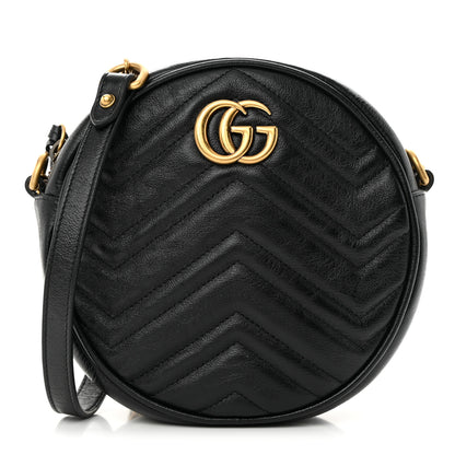 Gucci Azalea Calfskin Matelasse Heart Mini GG Marmont Round Shoulder Bag Black 1 of 12