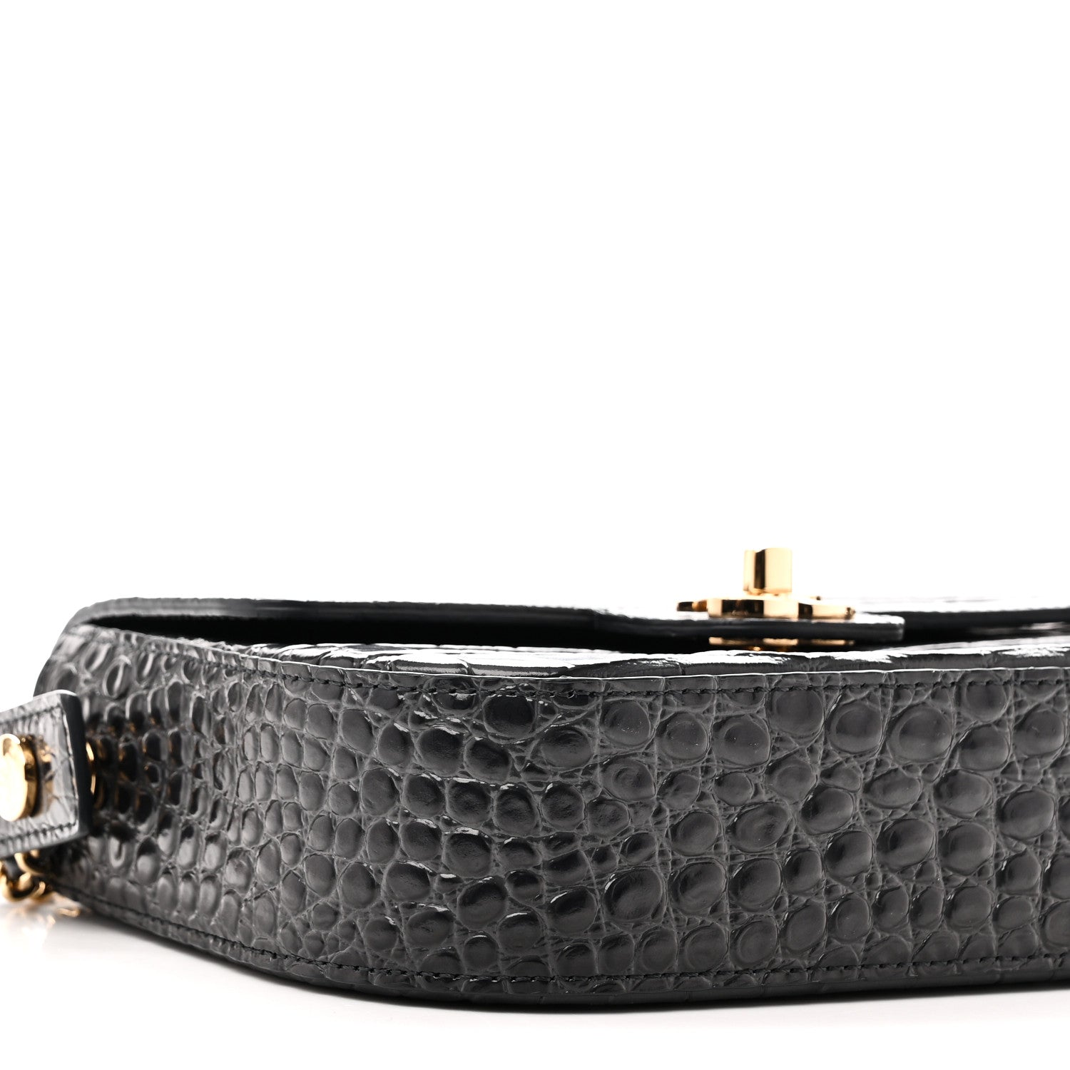 Chanel Calfskin Crocodile Embossed Turn Around Mini Flap Dark Grey 9 of 10