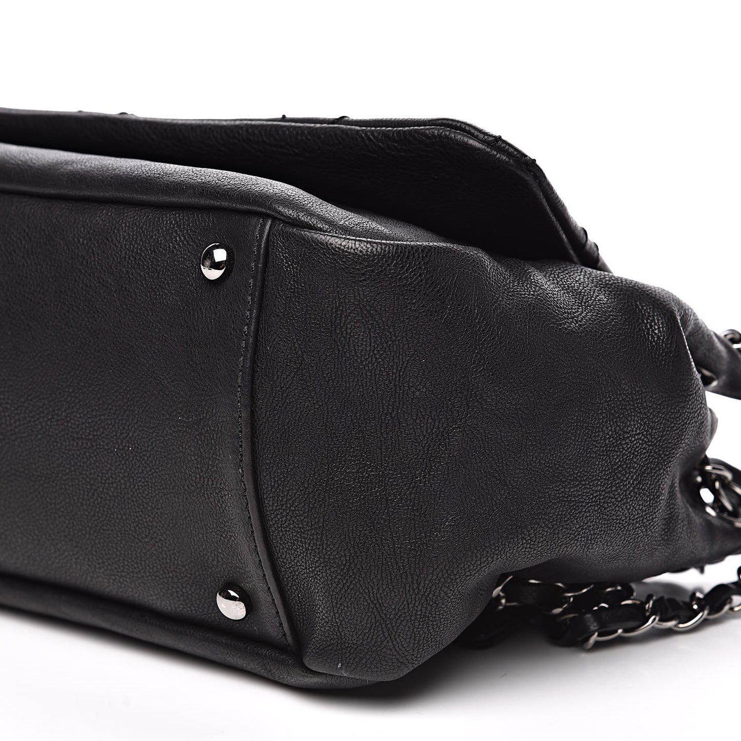 Calfskin Diamond Stitch Accordion Flap Black