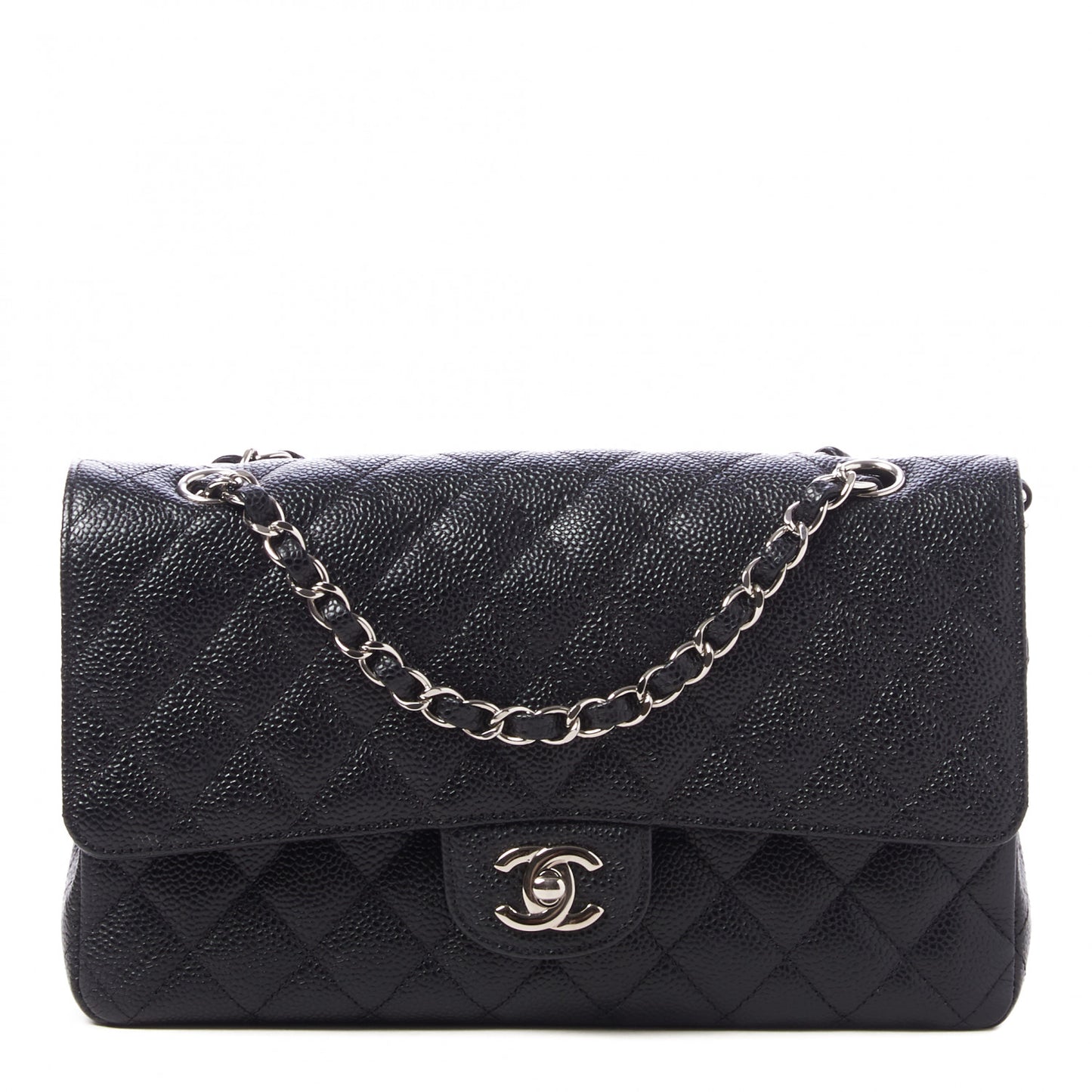Caviar Quilted Medium Double Flap Black