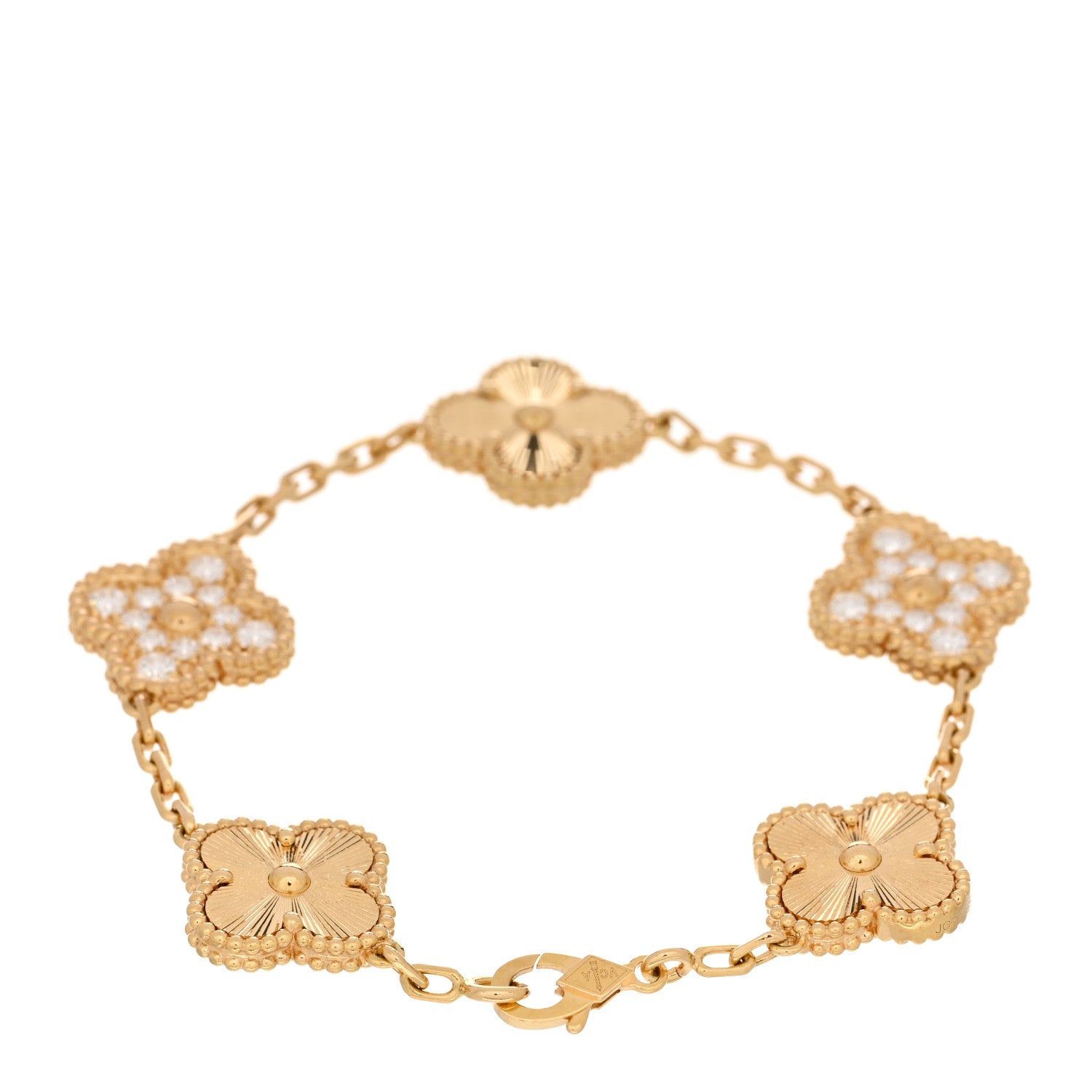 Van Cleef & Arpels 18K Yellow Gold Diamond 5 Motifs Guilloche Vintage Alhambra Bracelet 2 of 5