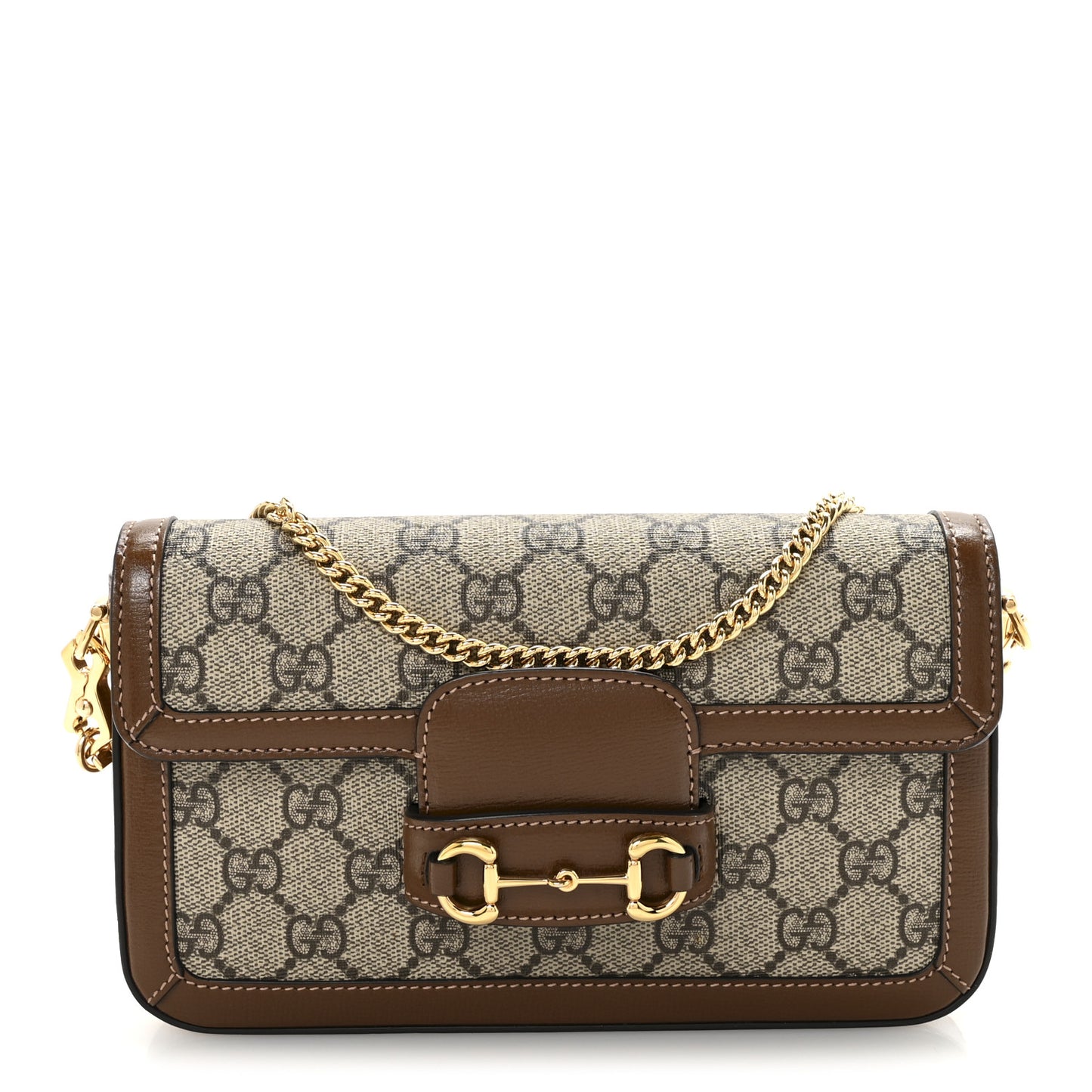 GG Supreme Monogram Azalea Calfskin Horsebit 1955 Mini Bag Beige Ebony Brown Sugar