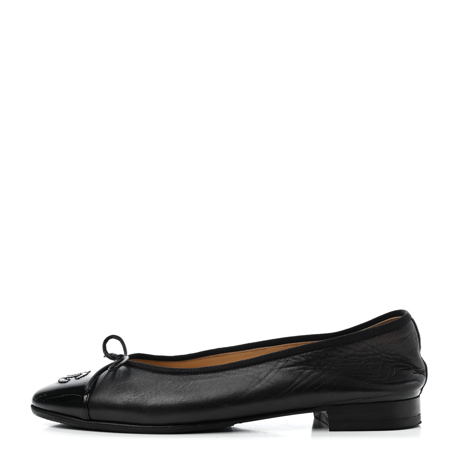 Chanel Lambskin Patent Cap Toe Ballerina Flats 38 Black 1 of 8