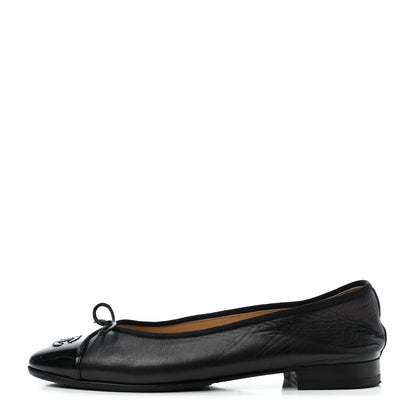 Chanel Lambskin Patent Cap Toe Ballerina Flats 38 Black 1 of 8