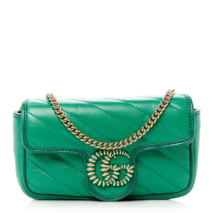 Gucci Azalea Calfskin Enamel Matelasse Diagonal Super Mini Torchon GG Marmont Shoulder Bag New Shamarock Emerald 1 of 10