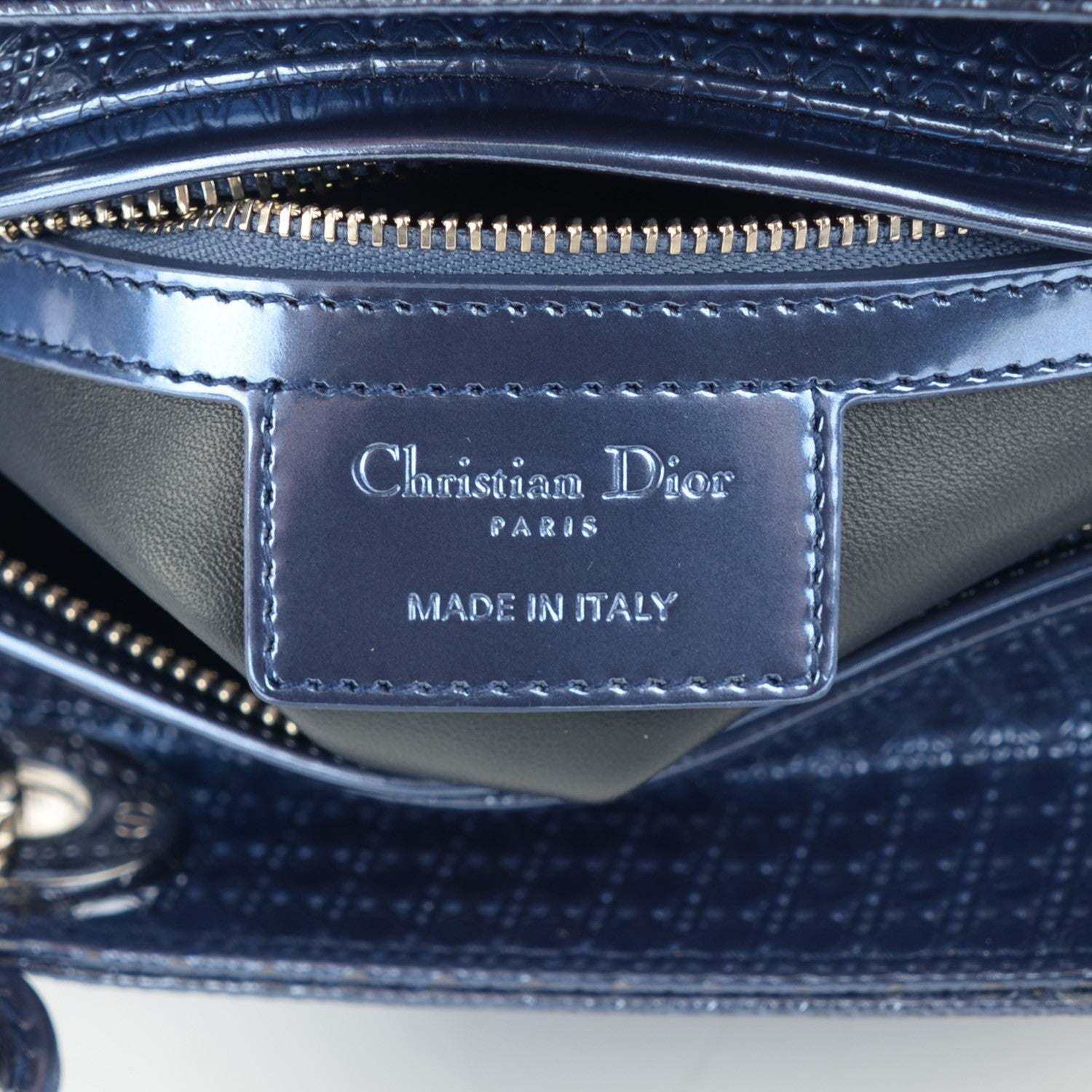 Christian Dior Metallic Patent Micro-Cannage Medium Lady Dior Blue 6 of 7