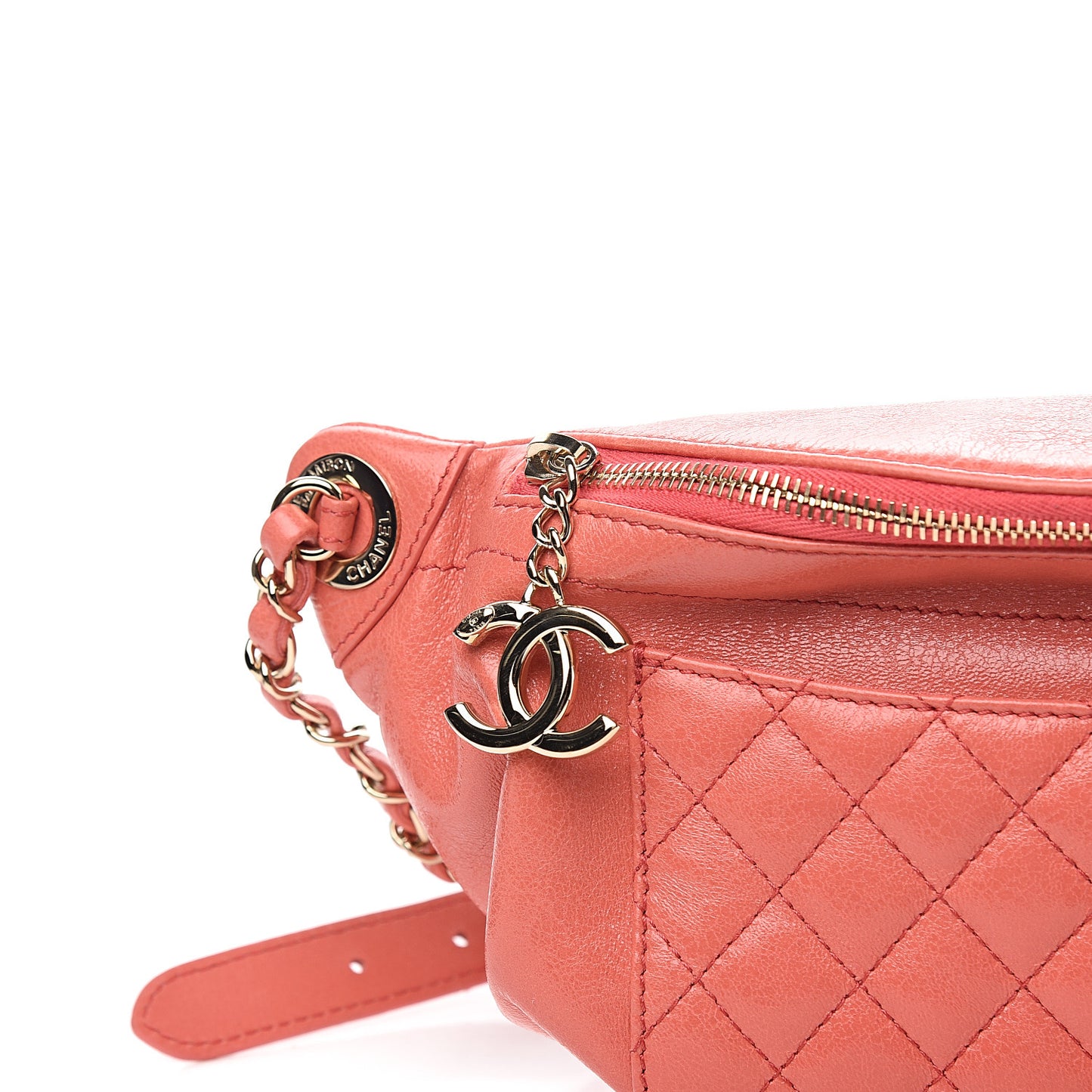 Crumpled Glazed Lambskin Quilted Waist Bag Fanny Pack Pink