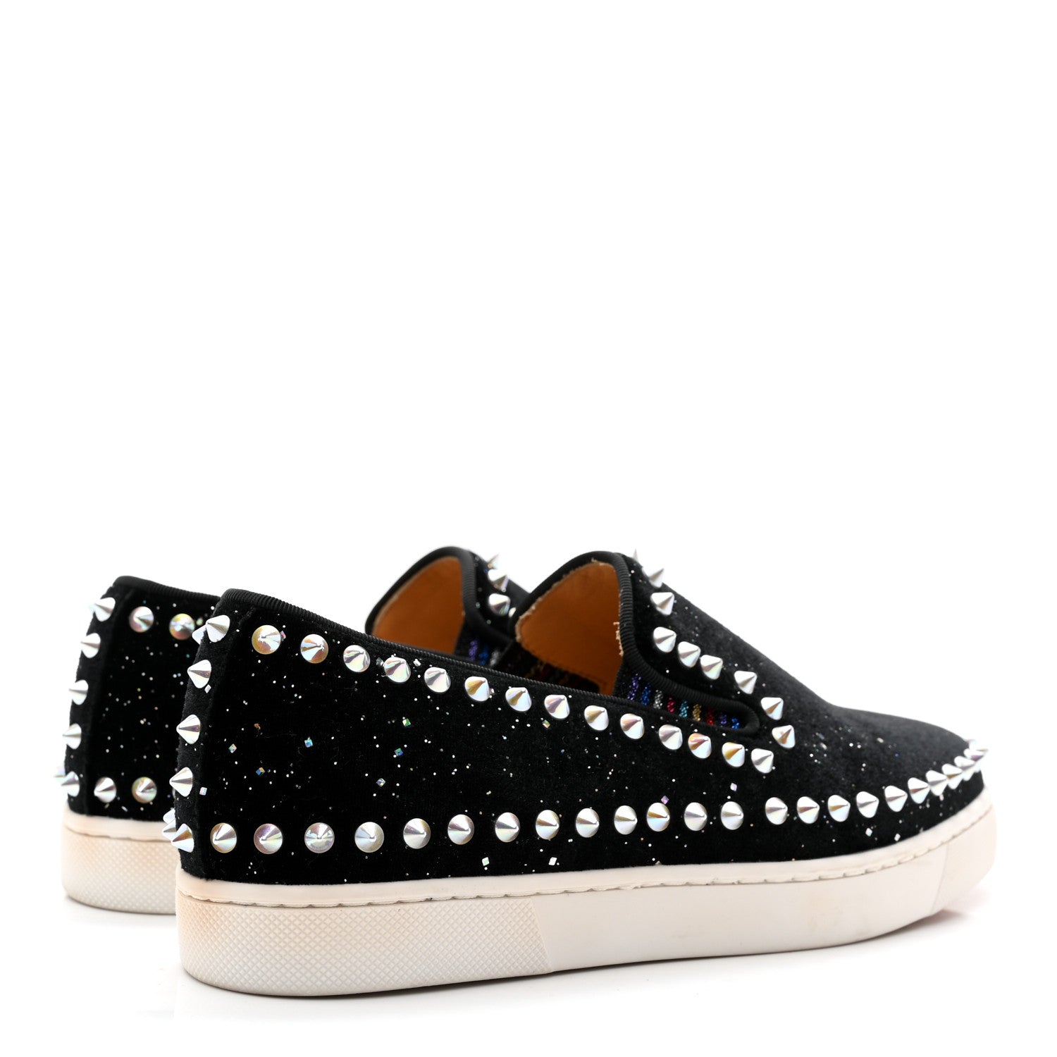 Christian Louboutin Glitter Tennis Spikes Womens Pik Boat Sneakers 35.5 Black Multicolor 4 of 11