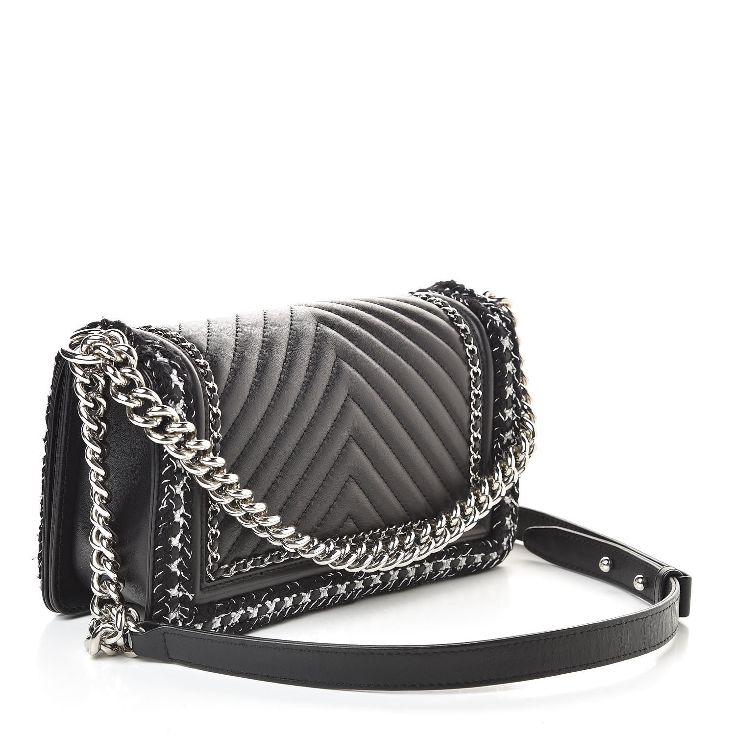 Chanel Calfskin Chevron Medium Boy Chained Boy Black 3 of 11