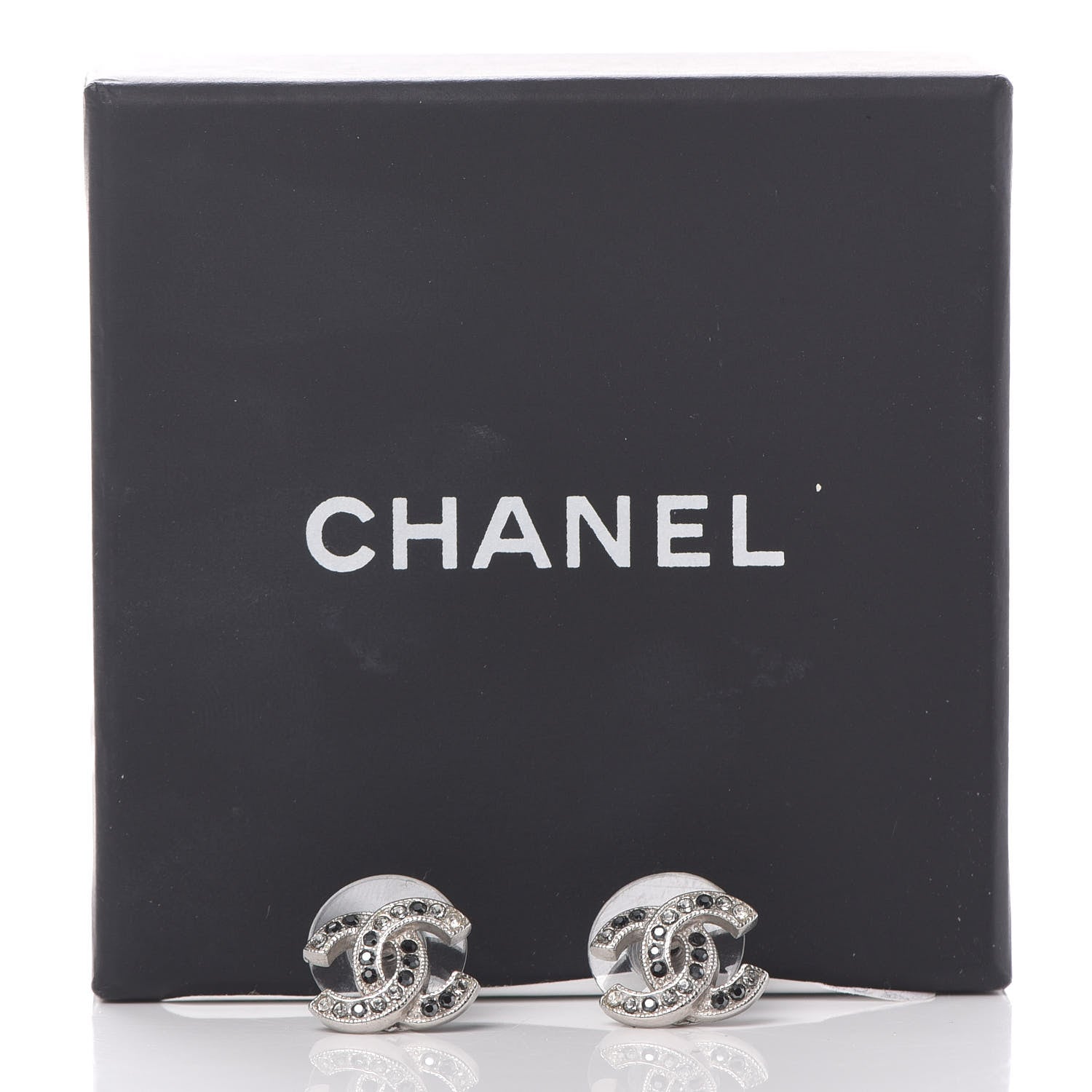 Chanel Crystal CC Earrings Silver Grey 5 of 5