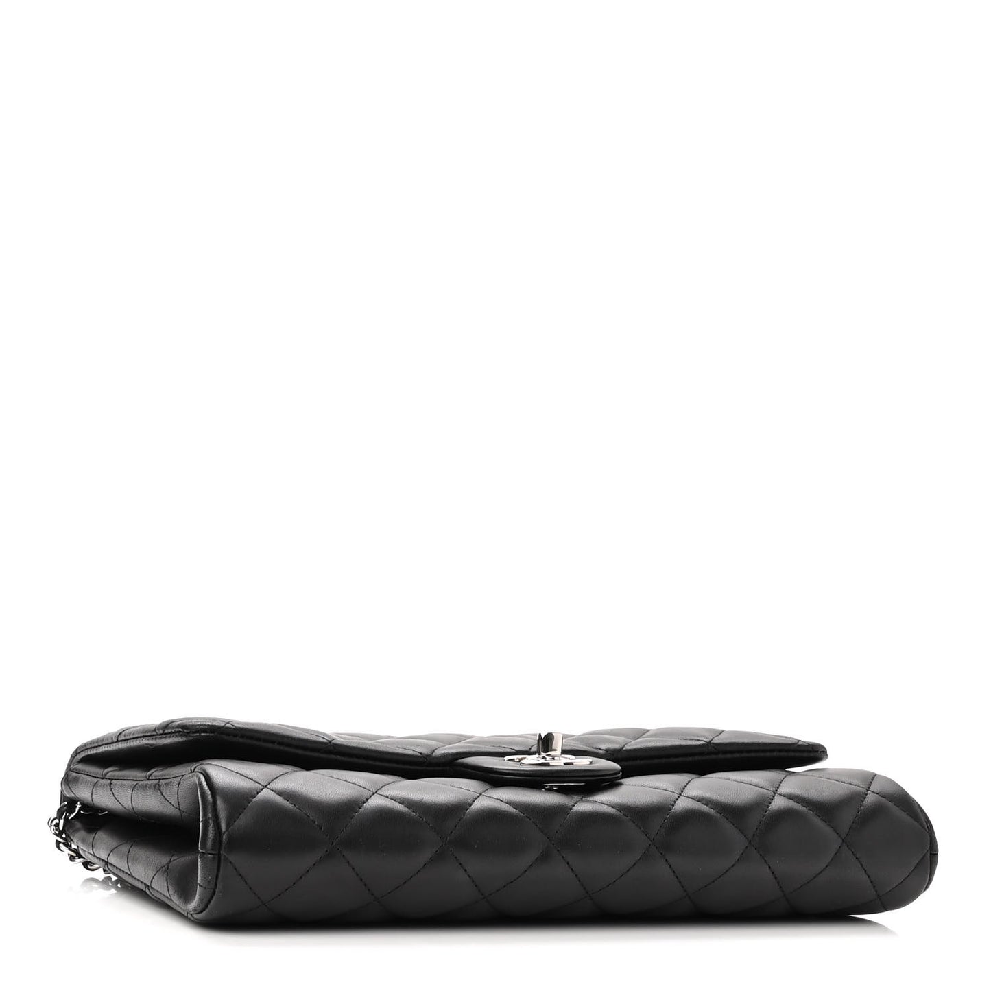 Lambskin Quilted Clutch With Chain Flap Black