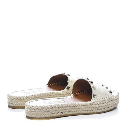Valentino Garavani Grained Calfskin Rockstud Espadrille Flat Slide Sandals 36 Ivory 4 of 9
