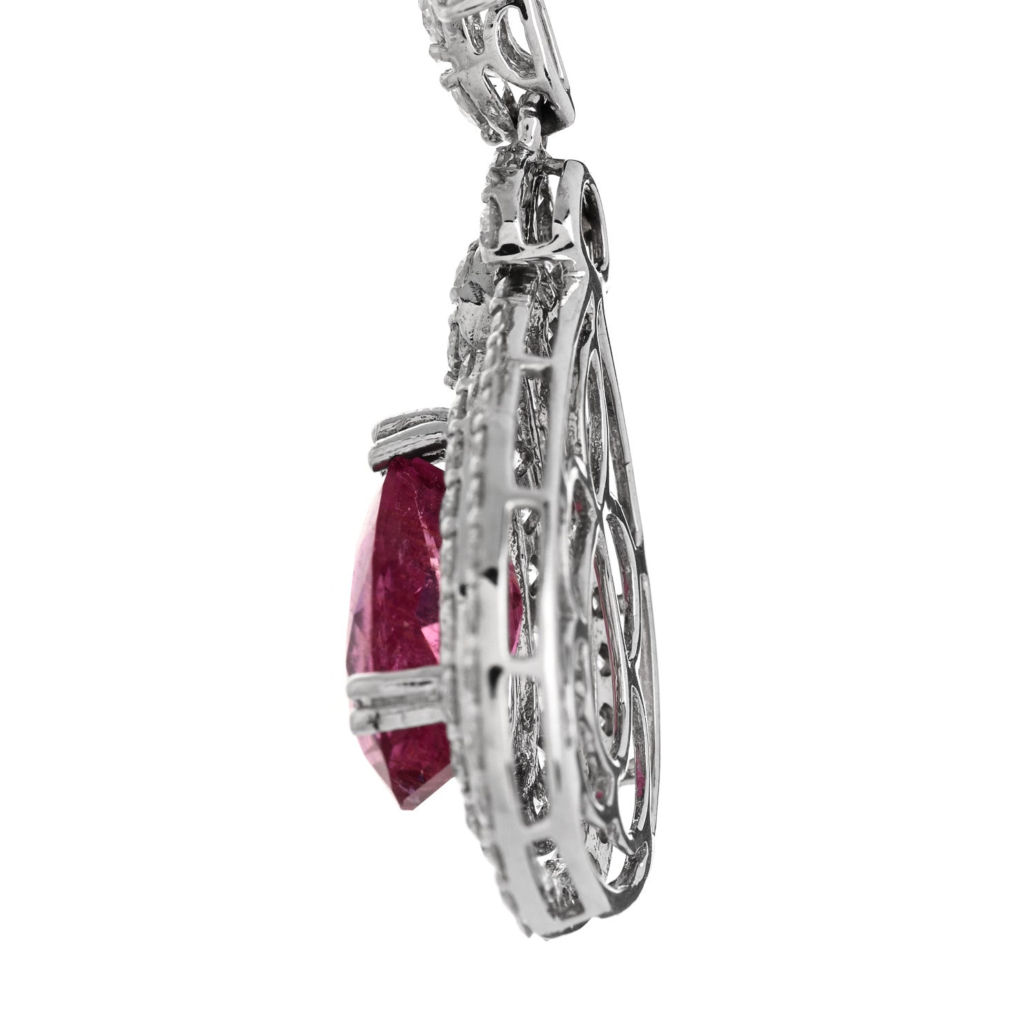 Parker & West by FASHIONPHILE 14K White Gold Diamond 4.40ctw Rubellite Pear Cut Drop Earrings 4 of 5