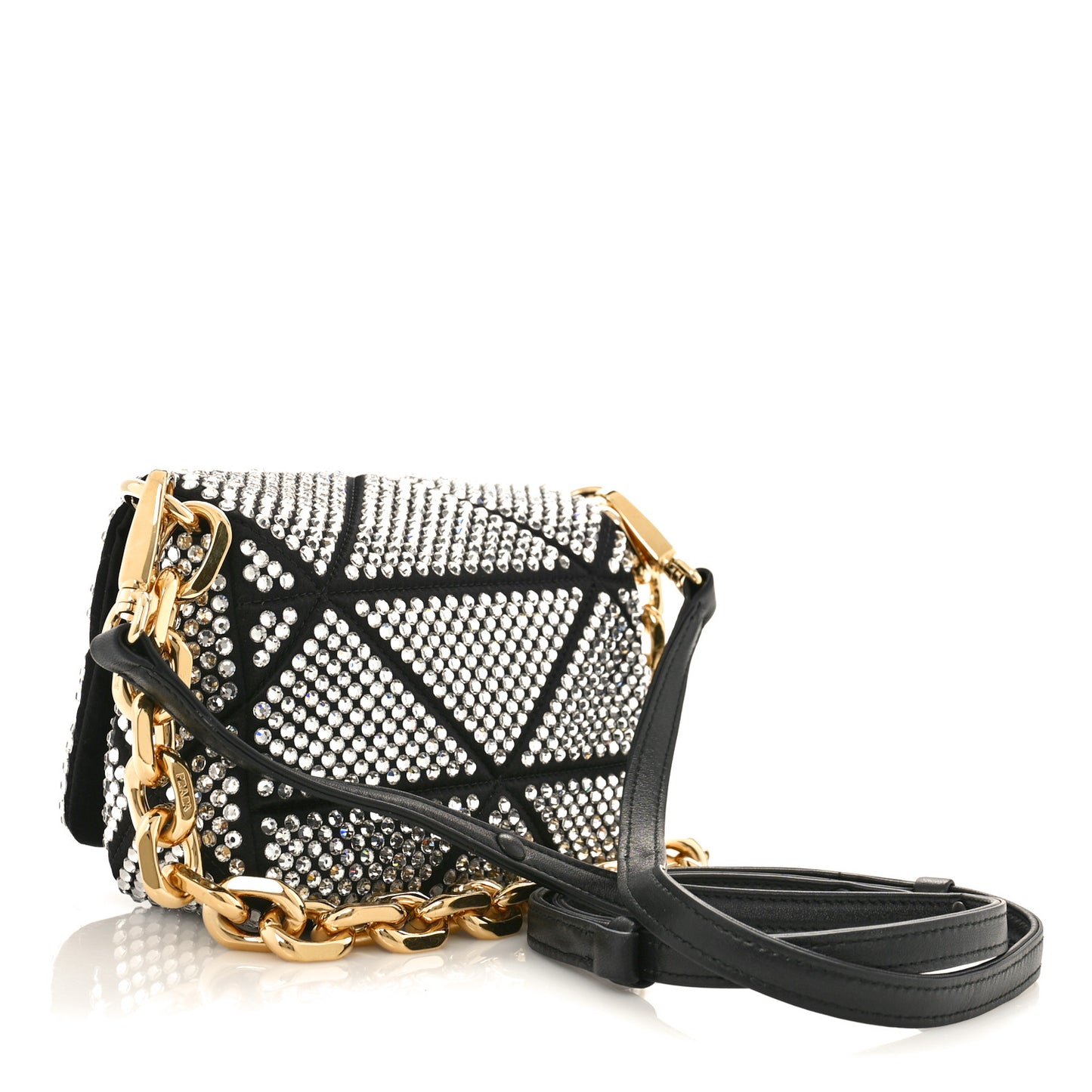 Satin Crystal Mini Bag With Chain Black
