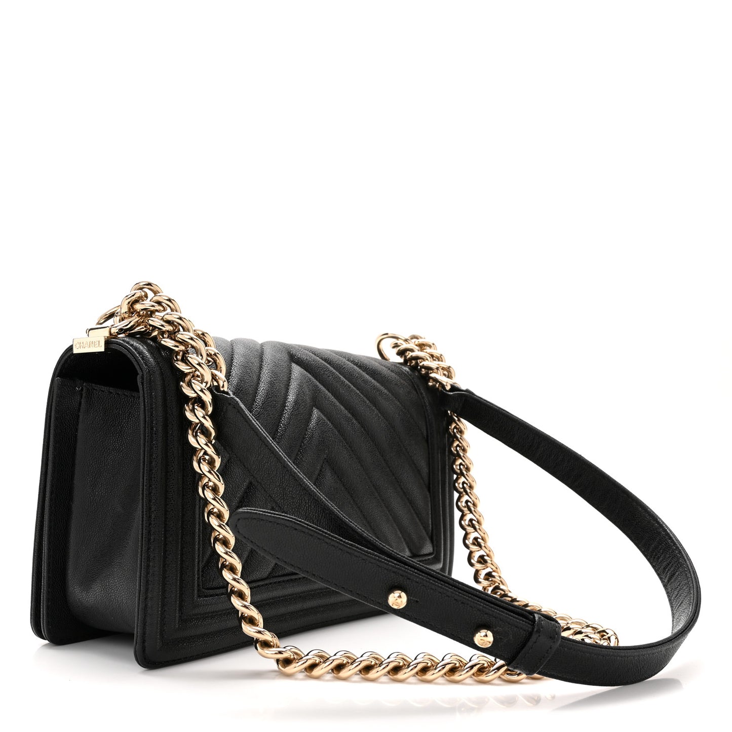 Caviar Chevron Quilted Medium Boy Flap Black