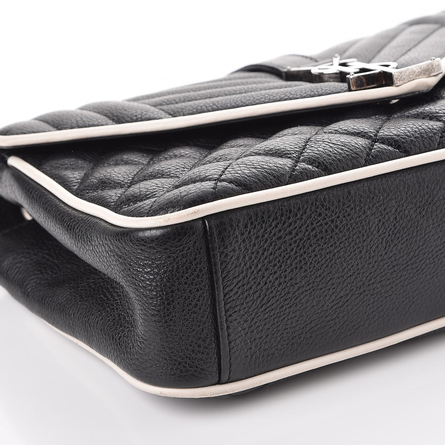 Grained Calfskin Tri-Quilt Monogram Medium College Bag Black White