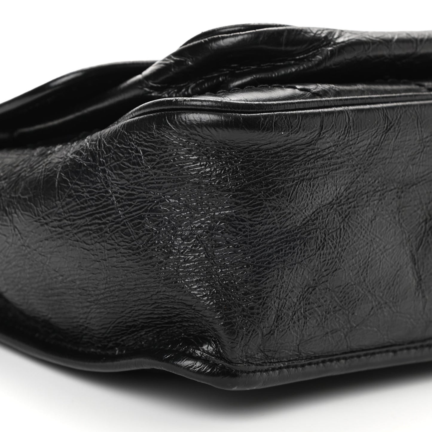 Crinkled Calfskin Matelasse Monogram Medium Niki Chain Satchel Black