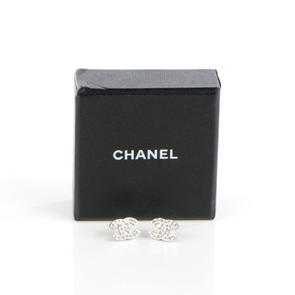 Chanel Crystal Timeless CC Earrings Silver 5 of 5