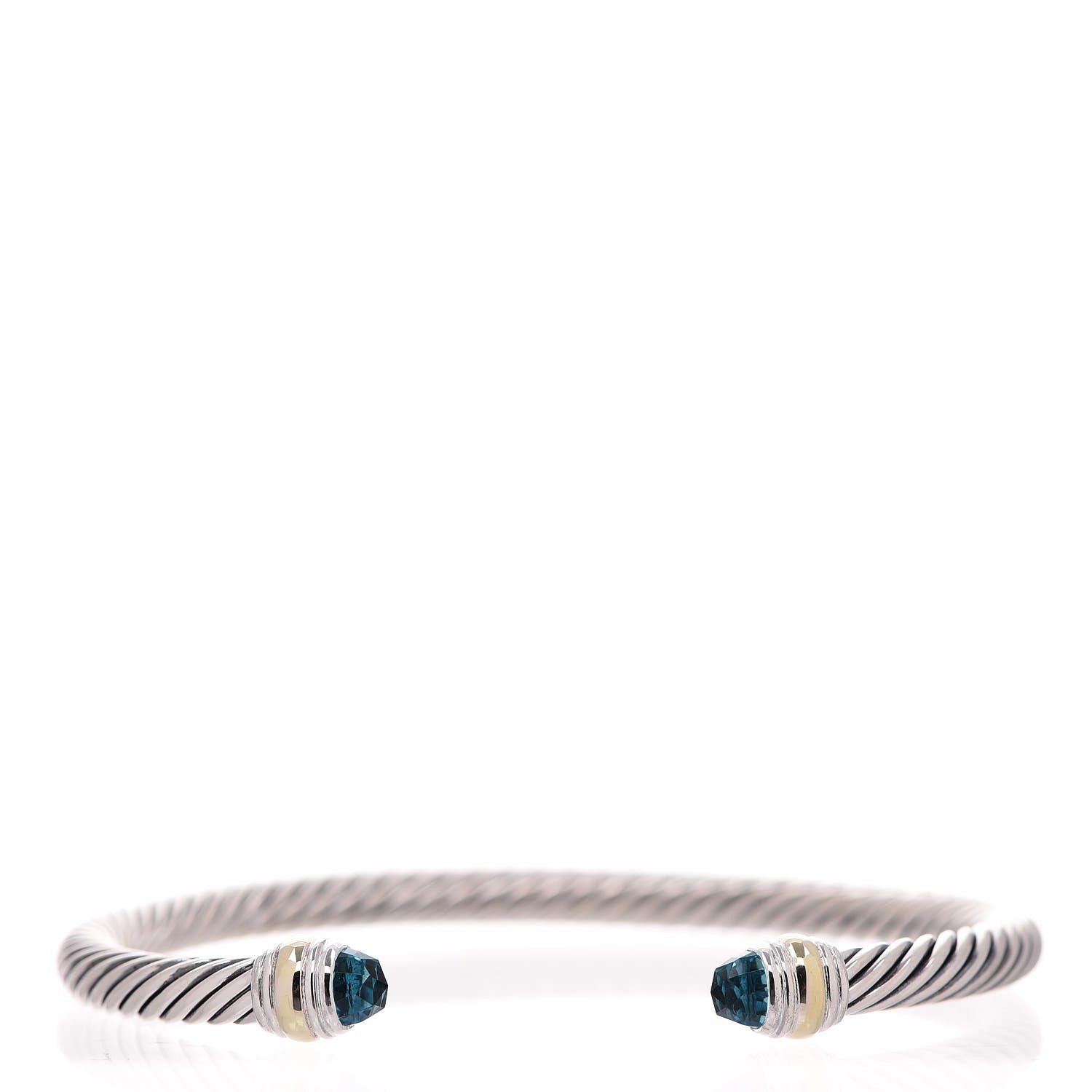 David Yurman Sterling Silver 14K Yellow Gold Blue Topaz 5mm Cable Classics Bracelet 1 of 5