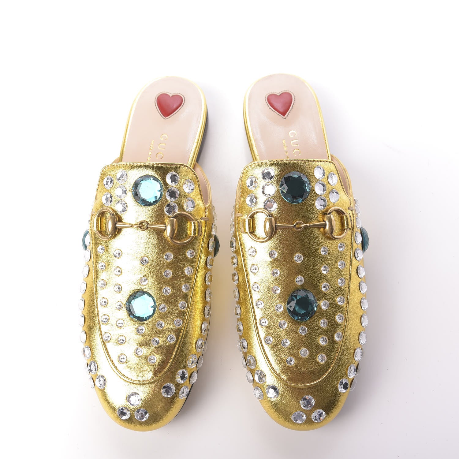Gucci Metallic Nappa Crystal Womens Princetown Slippers 35.5 Gold 5 of 11